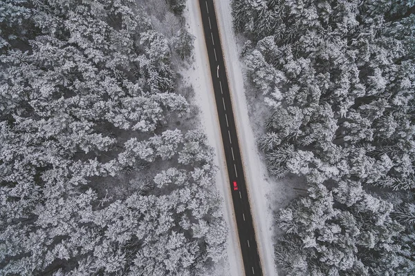 Highway, winter scene, aerial view — Stock Photo, Image