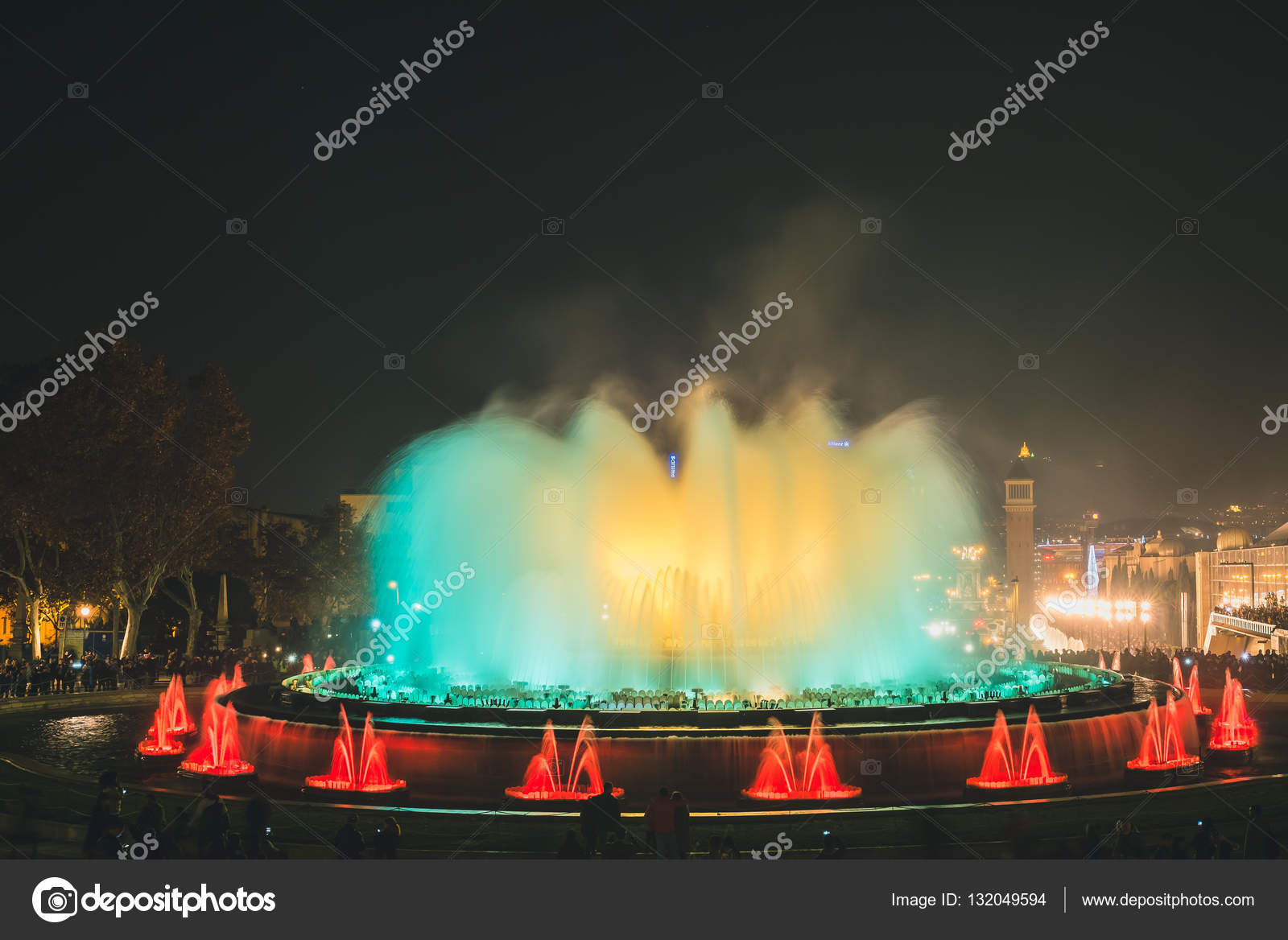 Magic Fountain light show in Barcelona, Spain Stock Editorial Photo