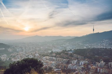 Barselona 'nın panoramik manzarası, İspanya