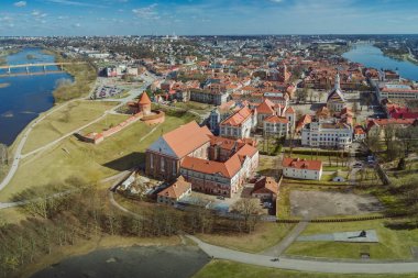 Kaunas eski şehir, dron havadan görünümü