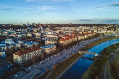 Kaunas eski şehir, dron görünümü panoramik görüntü