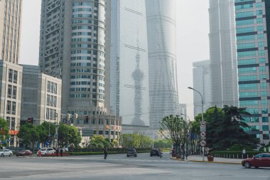 Modern binalar Lujiazui Finans District, Shanghai, Çin