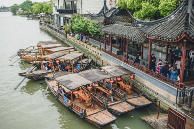 Gezi tekneleri Zhujiajiao antik kenti, Çin