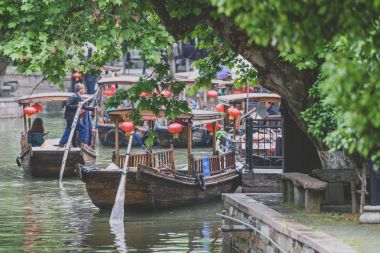 Gezi tekneleri Zhujiajiao antik kenti, Çin