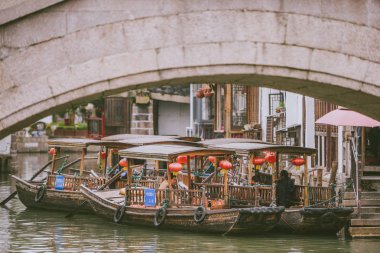 Gezi tekneleri Zhujiajiao antik kenti, Çin