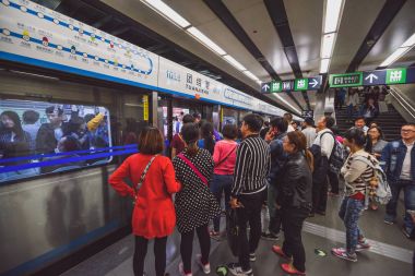 Crowded subway train in Beijing metro clipart