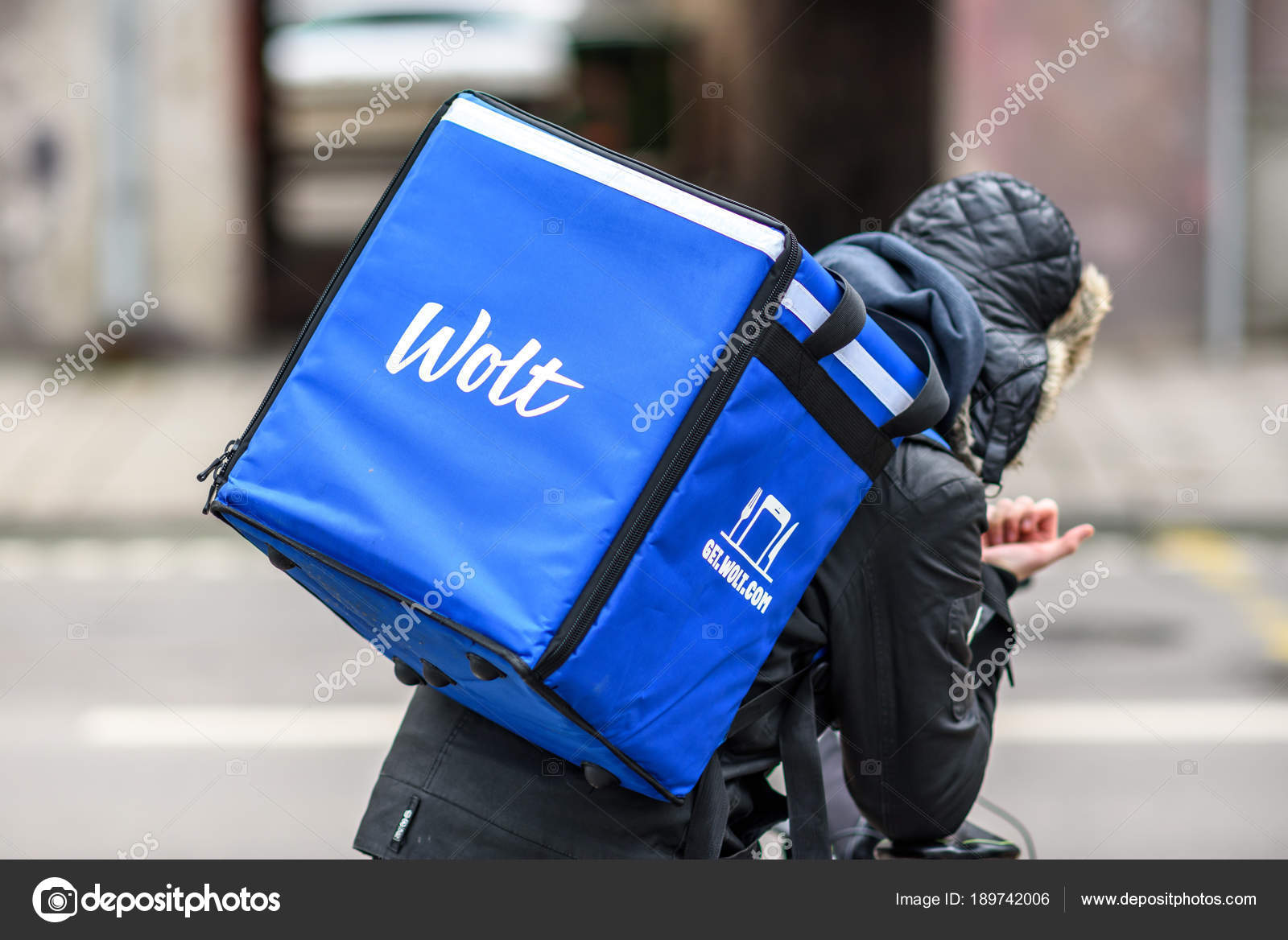 Kaunas Lithuania March 2018 Wolt Courier Bicycle Wolt One App - Stock Editorial Photo © Afotoeu ...