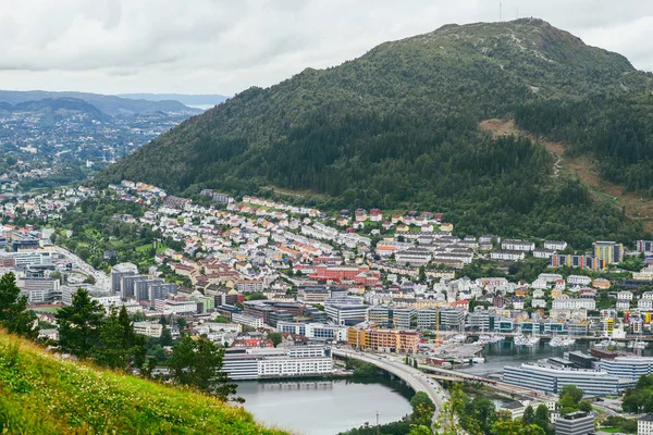 Városkép a Floyen hegyről, Bergen, Norvégia — Stock Fotó