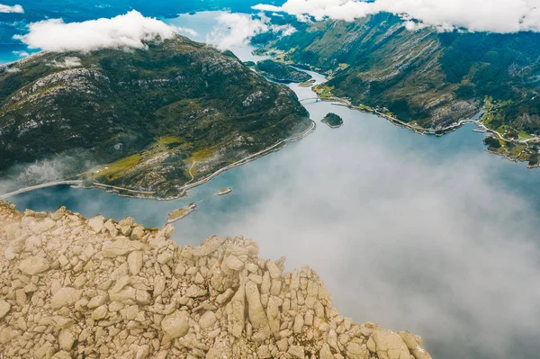 Drone aerial view of Hornelen - highest sea cliff in Europe — ストック写真