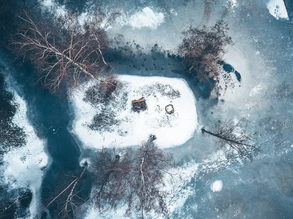 Drone aerial view of frozen Kirkilai lakes — Stock Photo, Image