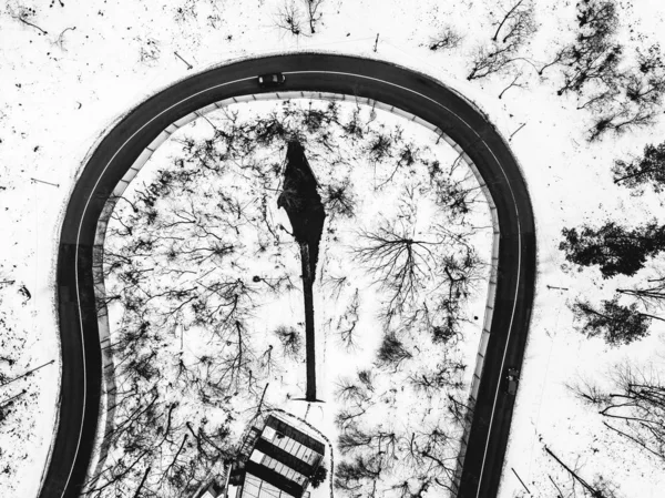 Drone aerial view of winding road — Stock Photo, Image