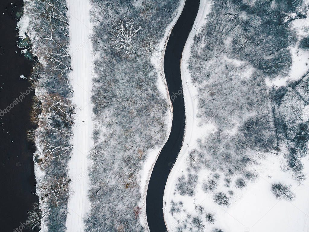 Drone aerial view of winding road