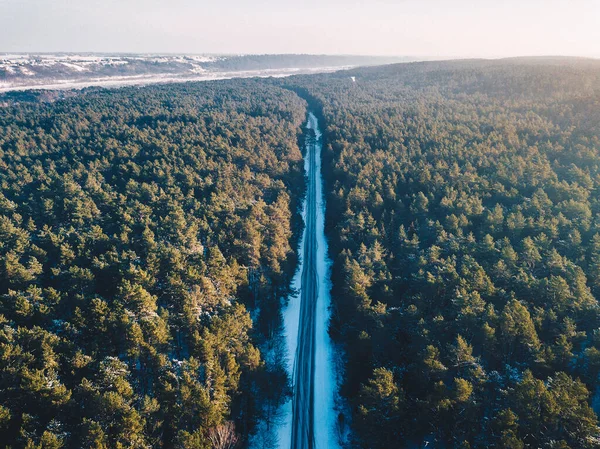 Aerial view of snowy road, Lithuania — Stock Photo, Image