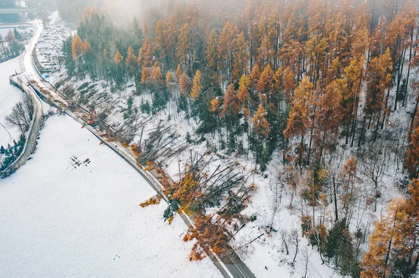 Drone Vista Aérea Bruneck Invierno Ciudad Más Grande Del Valle — Foto de Stock