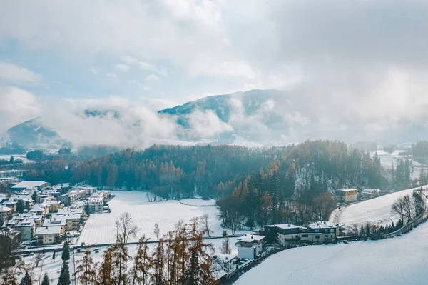 Drone Vista Aérea Bruneck Invierno Ciudad Más Grande Del Valle — Foto de Stock