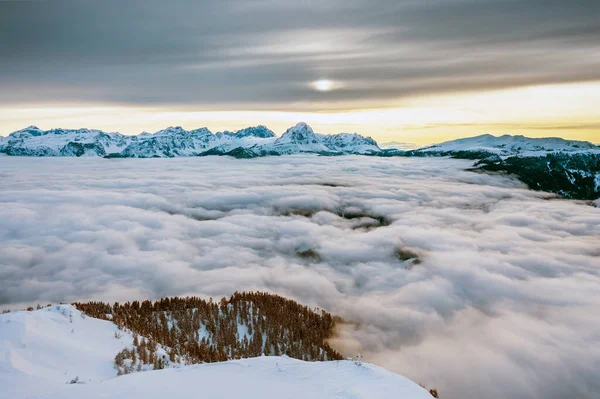 Talya Kronplatz Daki Karlı Dağların Insansız Hava Görüntüsü Güney Tyrol — Stok fotoğraf