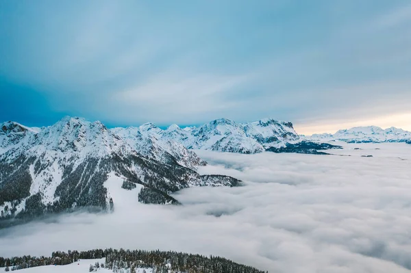 Talya Kronplatz Daki Karlı Dağların Insansız Hava Görüntüsü Güney Tyrol — Stok fotoğraf