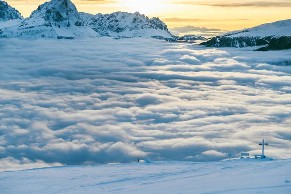 Karlı Dağlarda Altın Saat Kronplatz Talya Güney Tyrol Deniz Seviyesinden — Stok fotoğraf