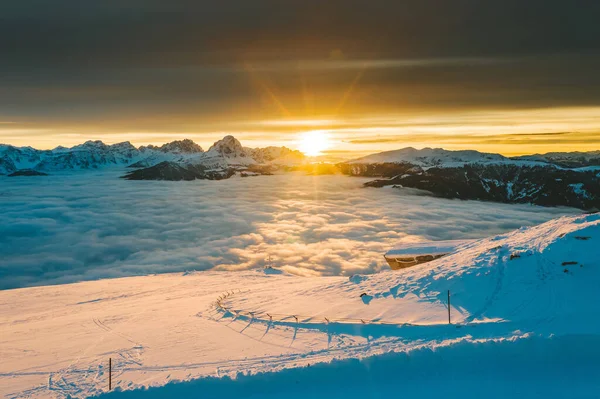 Talya Kronplatz Daki Karlı Dağların Insansız Hava Görüntüsü Güney Tyrol — Stok fotoğraf