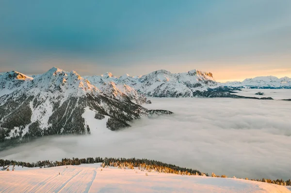 Talya Kronplatz Daki Karlı Dağların Insansız Hava Görüntüsü Güney Tyrol — Stok fotoğraf