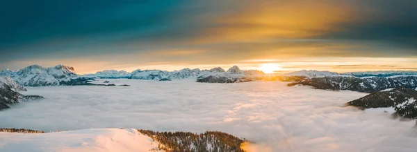 Talya Kronplatz Daki Karlı Dağların Insansız Hava Görüntüsü Güney Tyrol — Stok fotoğraf