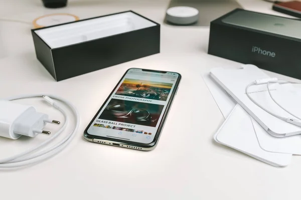 Unboxing A New Flagship Apple Iphone 11 Pro Max Business Unpacking Stock Photo