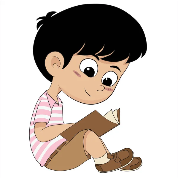 Lindo chico leer un libro para exame . — Vector de stock