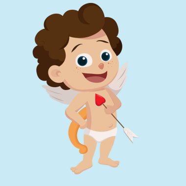 Bir yay tutarak aşk tanrısı. Vektör ve illüstrasyon.