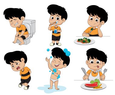 günlük aktiviteler rutin çocuk alarak bir banyo, komik gerginim ayarla