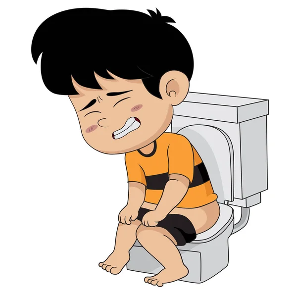 Bir sabah, tuvalette oturmuş çocuk. — Stok Vektör