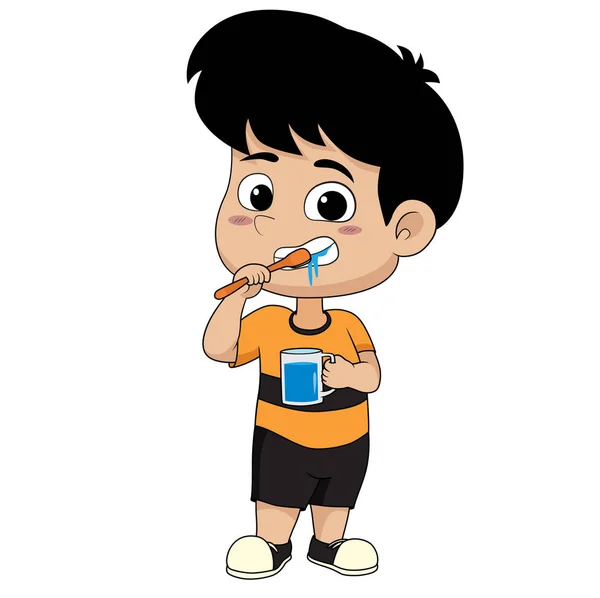Cartoon Kid Brushing Teeth — Stock Vector © baavli #9787886