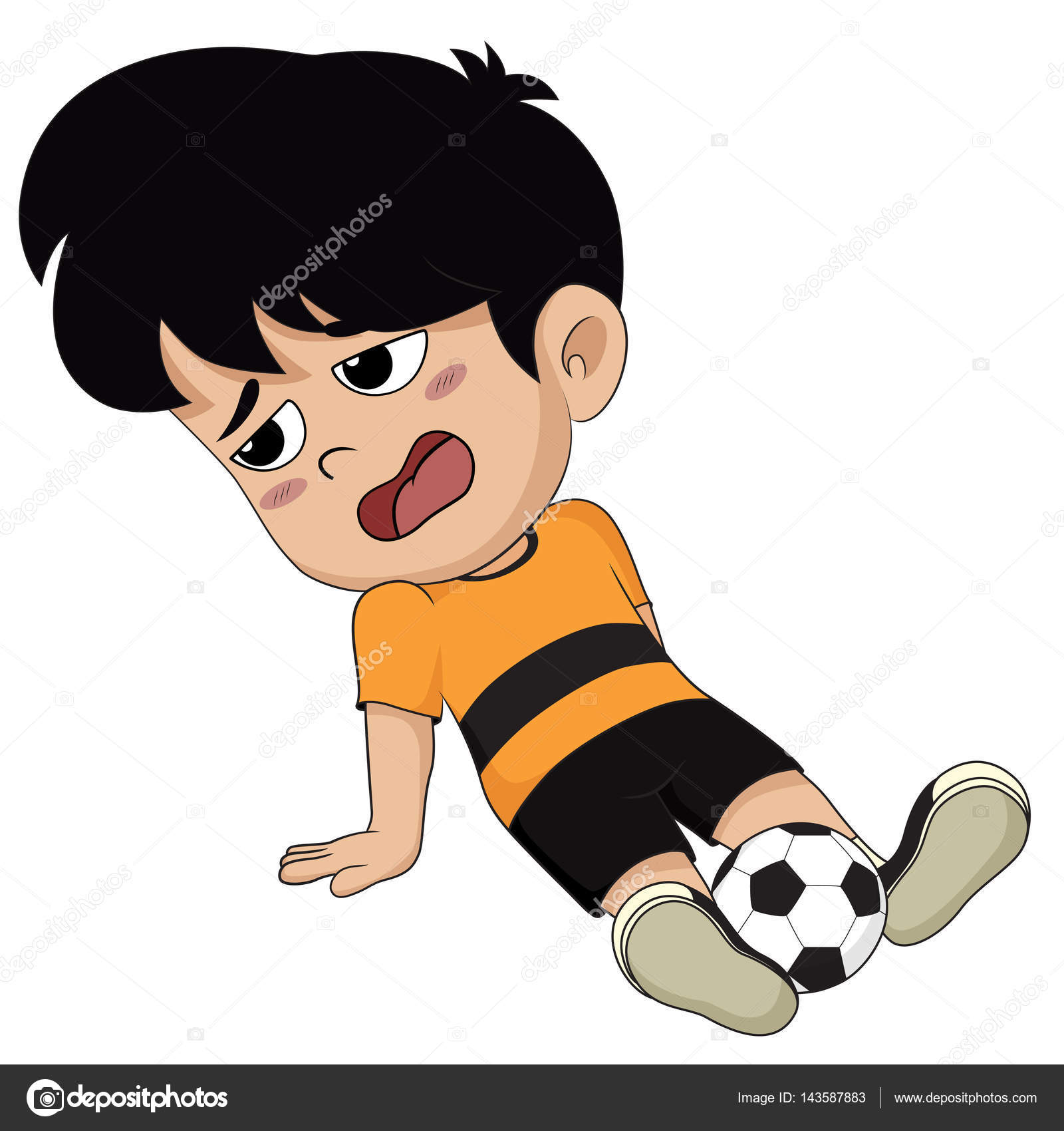 Kid very tired after playing soccer with his friend. Stock Vector Image by  © #143587883