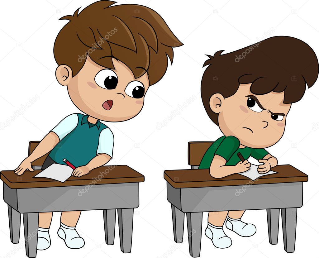 kid copying from other student's paper during examination.
