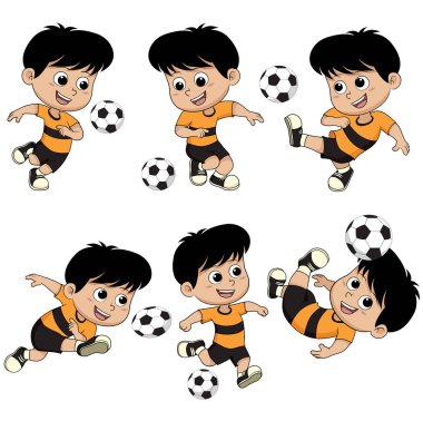 Çizgi film futbol çocuk farklı poz ile.