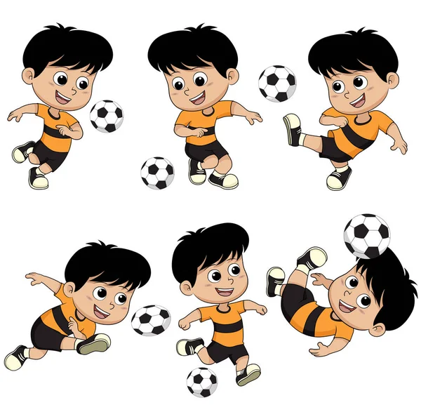 Bande dessinée enfant de football avec pose différente . — Image vectorielle