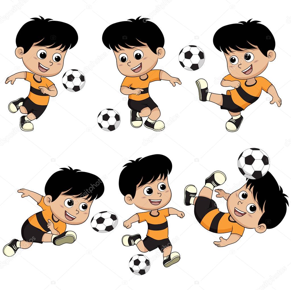 Cartoon soccer kid with different pose.