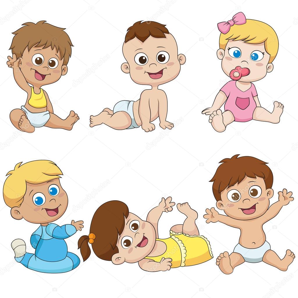 Set of cute little babies.vector and illustration.
