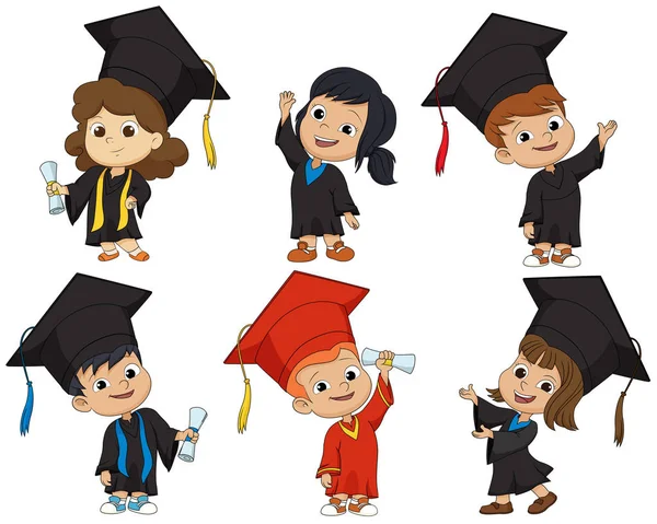 Happy graduado Kids.vector e ilustração . — Vetor de Stock