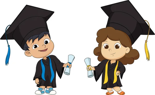 Feliz graduado Kids.vector e ilustración . — Archivo Imágenes Vectoriales