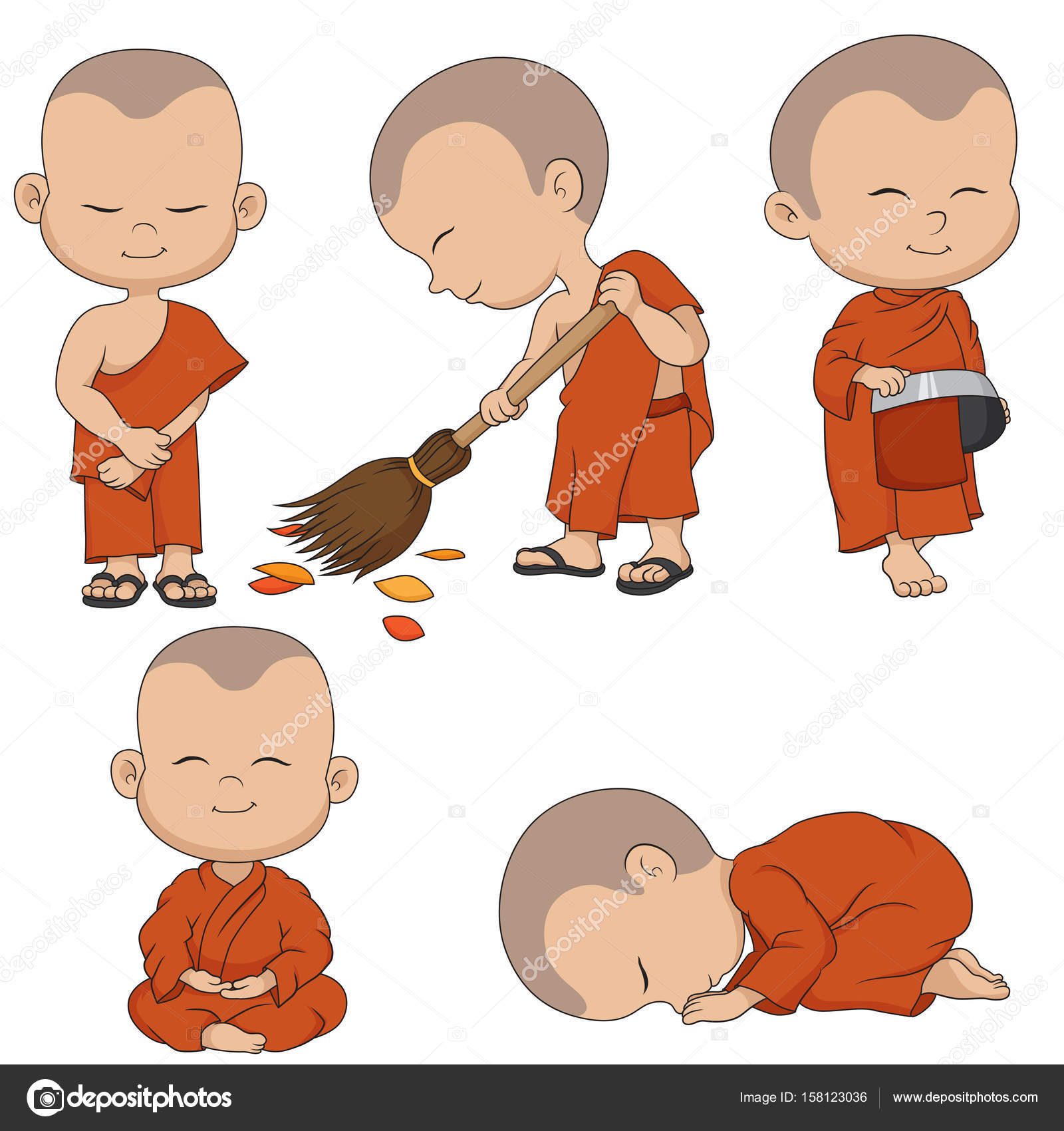Set of cartoon monks. Vector and illustration. Stock Vector Image by  © #158123036