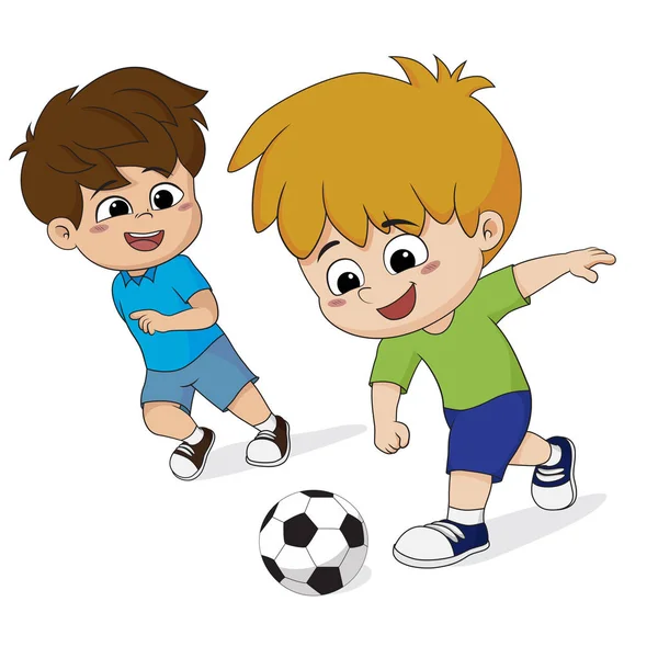 Kid play soccer with friends. — Stock Vector