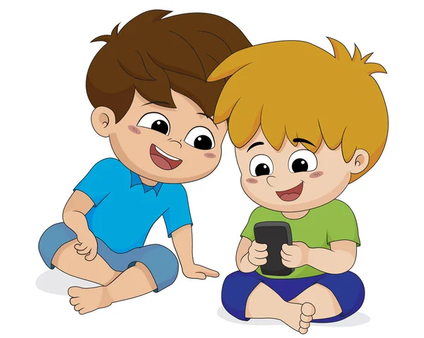 Enfant jouer téléphone avec un ami . — Image vectorielle