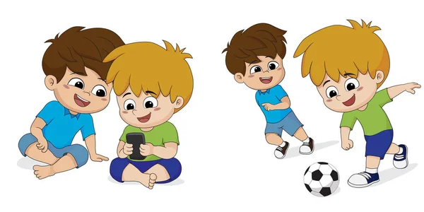 Presentar a los niños adictos a jugar en casa. No les gusta — Vector de stock