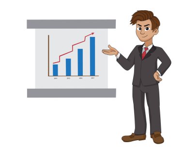 Satış Pazarlama hakkında sunum yaparken işadamı.