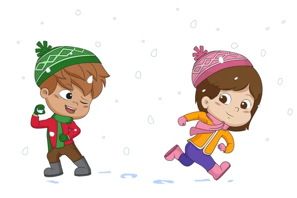 孩子在玩雪与 friends.vector 和插图. — 图库矢量图片