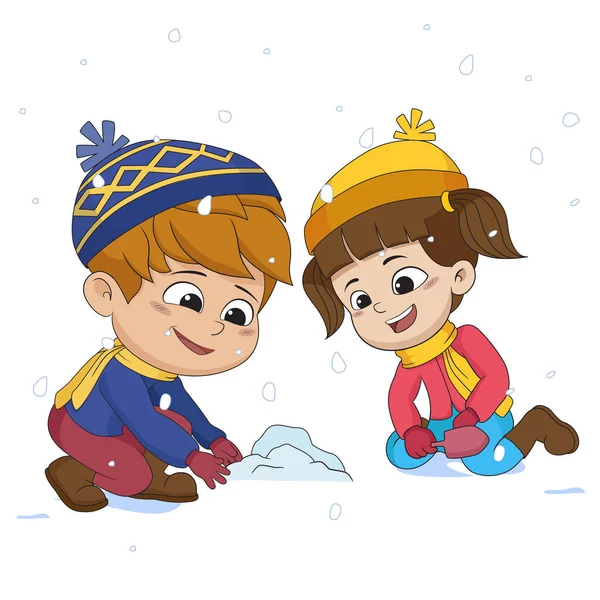 孩子在玩雪与 friends.vector 和插图. — 图库矢量图片