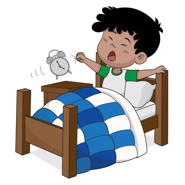 El chico se despierta por la mañana. . — Vector de stock