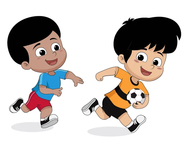 Niño jugando al fútbol con amigos . — Vector de stock