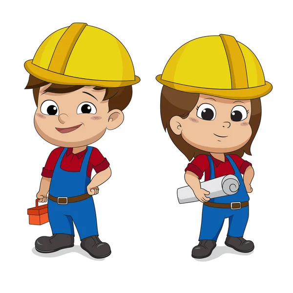 Set of cartoon Engineers.Vector and illustration. — Stock Vector