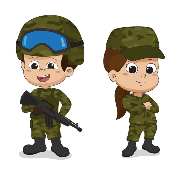 Σύνολο των στρατιωτών. Σχεδιασμός χαρακτήρων κινουμένων σχεδίων που απομονώνονται σε λευκό backg — Διανυσματικό Αρχείο